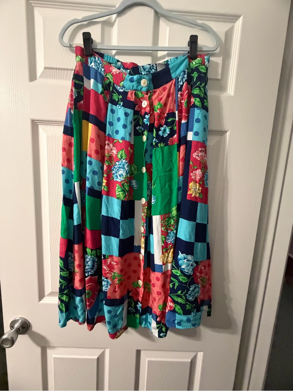 Vintage Button-front Patterned Rayon Skirt